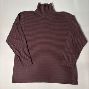 LL Bean Mens Large Tall Turtleneck Shirt Burgundy Grey Striped Long Sleeve DB15